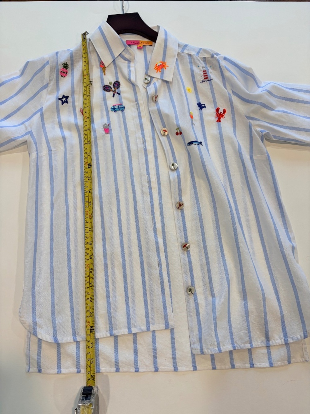 Vilagallo Embroidered Striped Button Down Shirt Size 38
